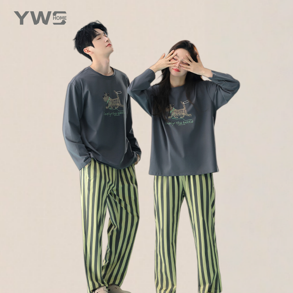 YWS HOME睡衣情侣抗菌棉透气吸汗萌趣长袖可外穿家居服套装男女款