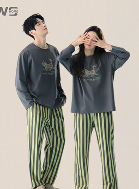 YWS HOME睡衣情侣抗菌棉透气吸汗萌趣长袖可外穿家居服套装男女款