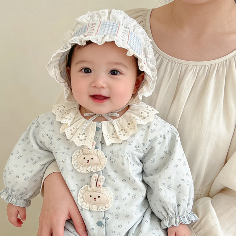 婴儿包脸帽蕾丝花边格子宝宝帽子新生儿防风护耳3-12月户外出游春,童装/婴儿装/亲子装,帽子,淘宝优惠券,粉丝福利购,淘宝优惠卷