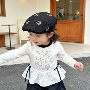 儿童报童帽春夏季宝宝遮阳帽子前进帽小童画家帽户外1岁可爱小猫