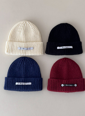 儿童针织毛线帽洋气小标宝宝帽子婴儿套头帽防风保暖出游1-3岁冬