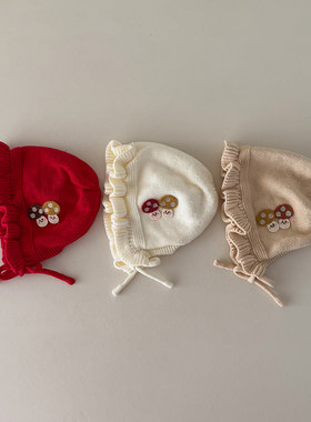 婴儿针织毛线帽可爱蘑菇