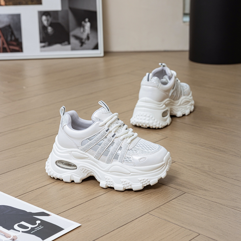 夏季单网老爹鞋水钻厚底增高女鞋