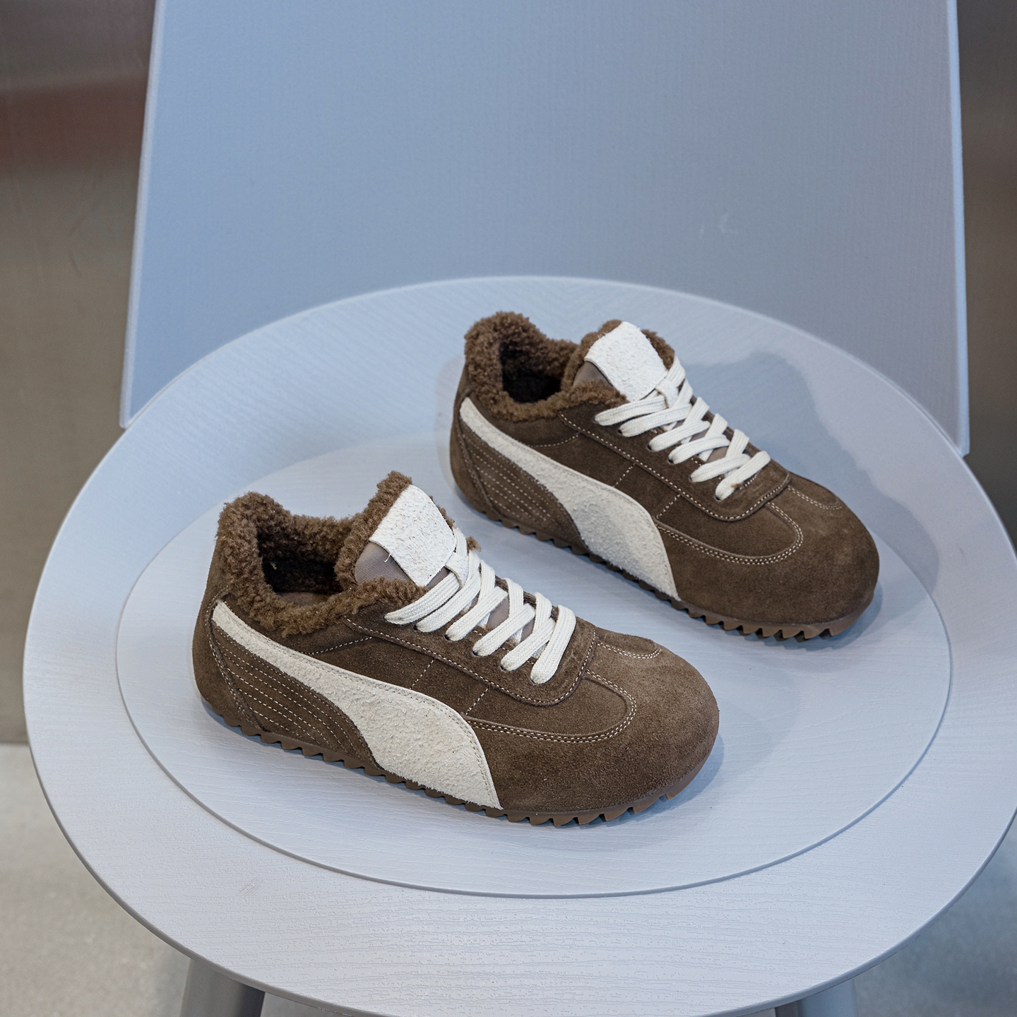 真皮加绒德训鞋女勃肯棉鞋显脚小