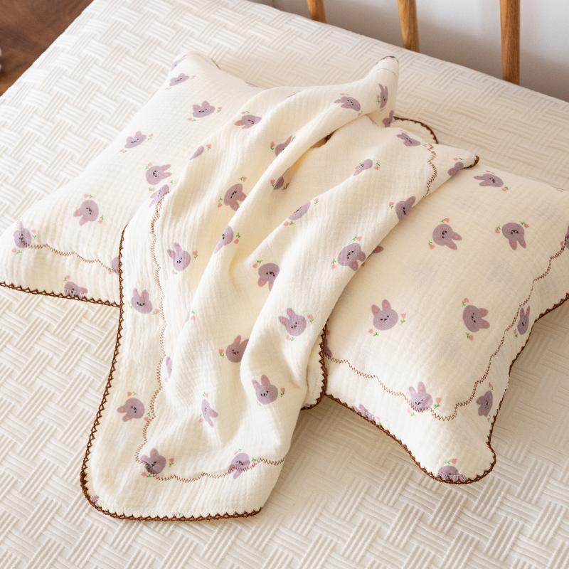 紫色小兔春夏全棉A类婴儿枕巾