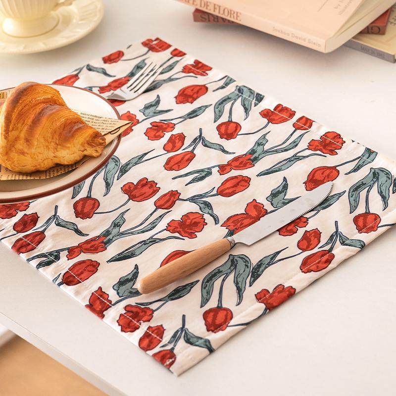 郁金香餐垫纯棉茶水垫ins风餐布咖啡桌垫艺术法式高级感中式方形,居家布艺,餐垫,淘宝优惠券,粉丝福利购,淘宝优惠卷