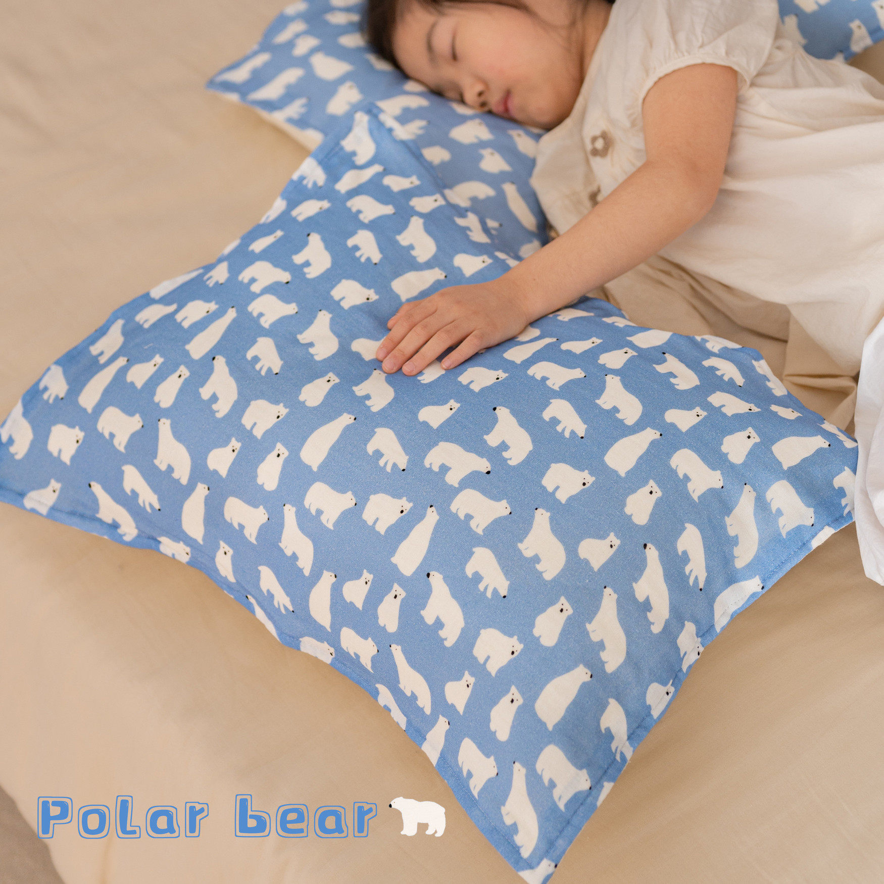 北极熊儿童枕巾纯棉a类六层纱布