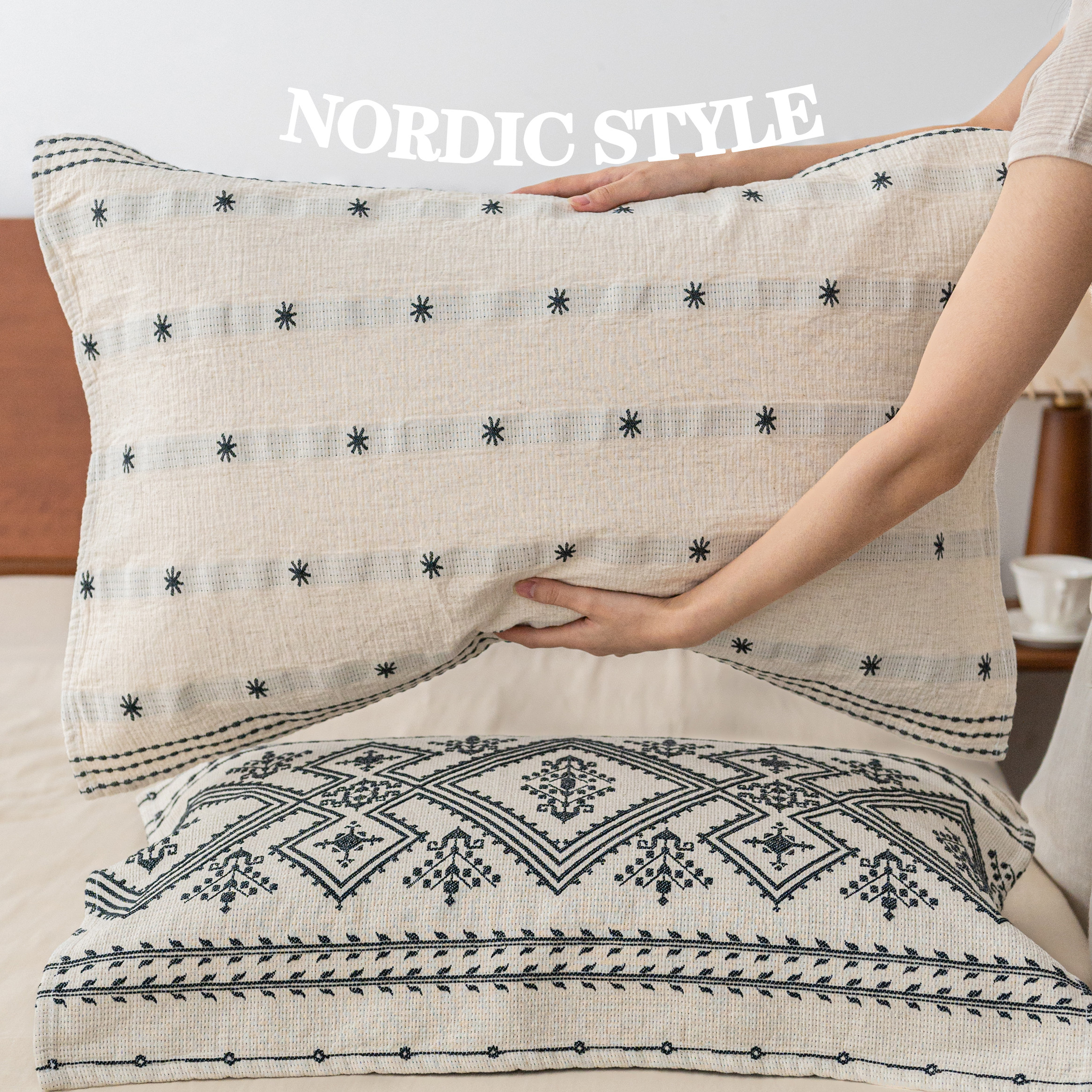 北欧风棉麻a类枕巾成人