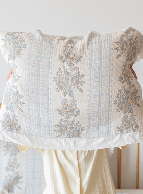 花边枕巾纯棉纱布ins全棉防头油枕头巾吸汗透气轻奢高级感棉纱