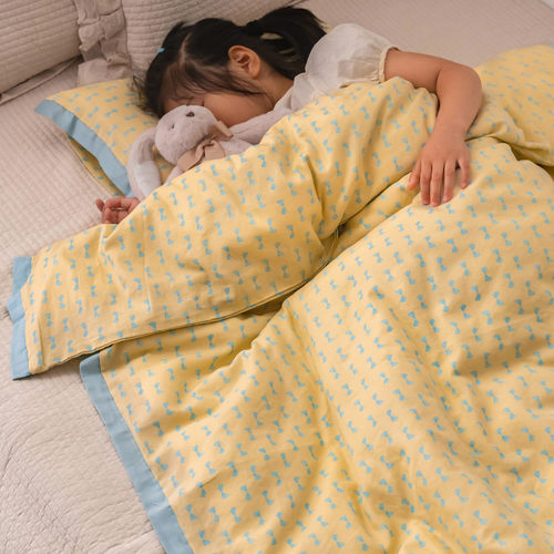 蓝边蝴蝶结儿童被套枕套2件套