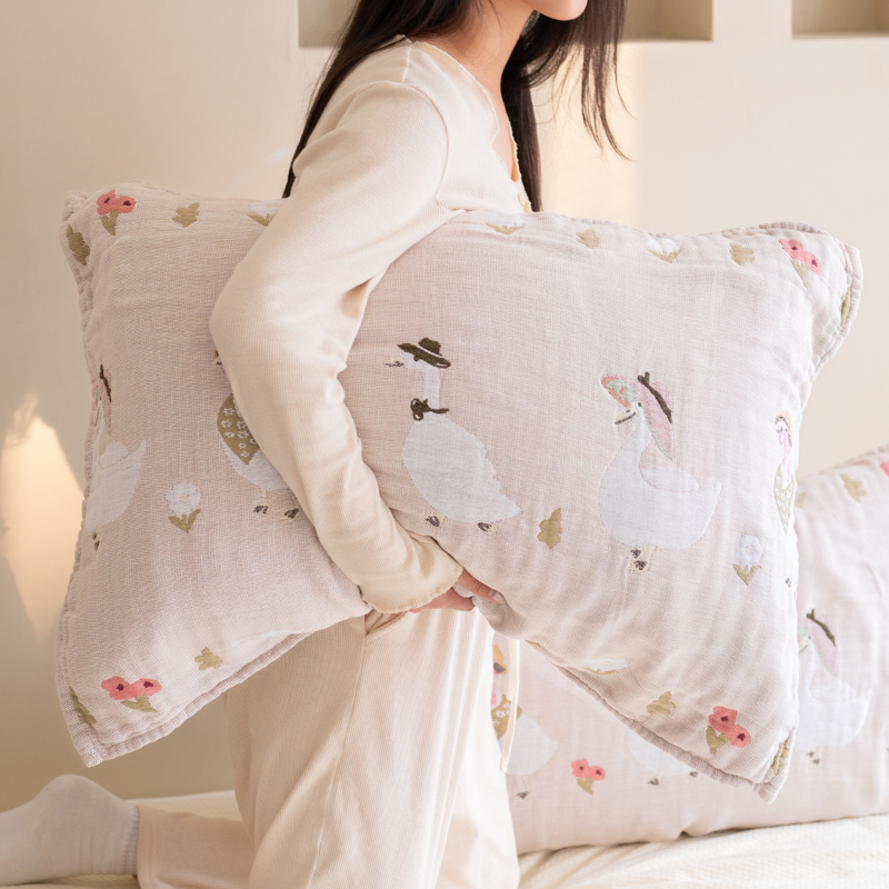 小鸭子枕巾纯棉女透气一对