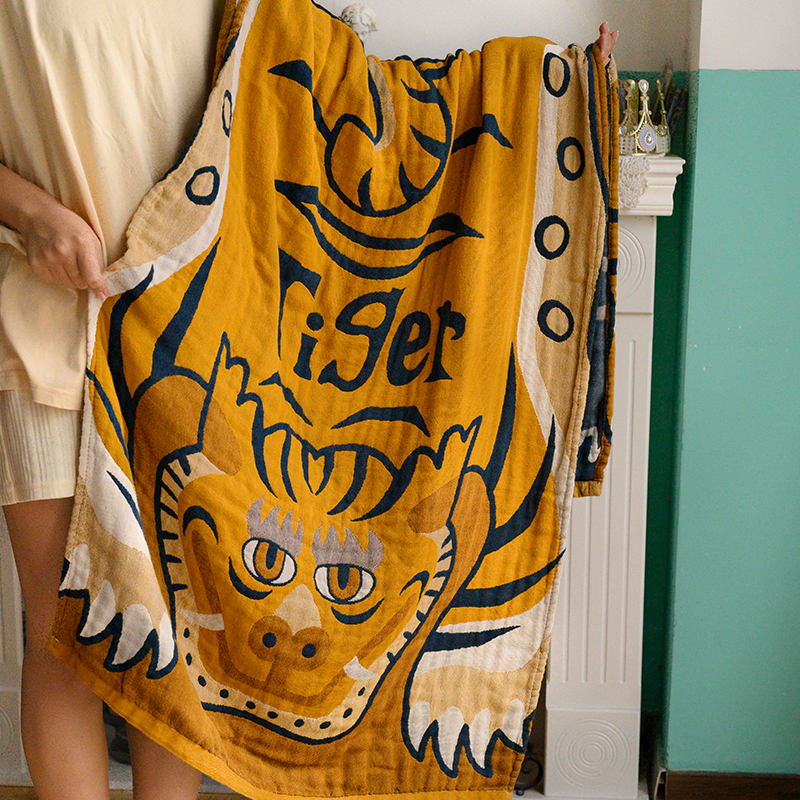 老虎暴力熊卡通纱布浴巾全棉