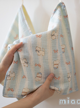 小猫蝴蝶结儿童纯棉a类六层纱布套装方巾毛巾全棉吸水面巾擦手巾