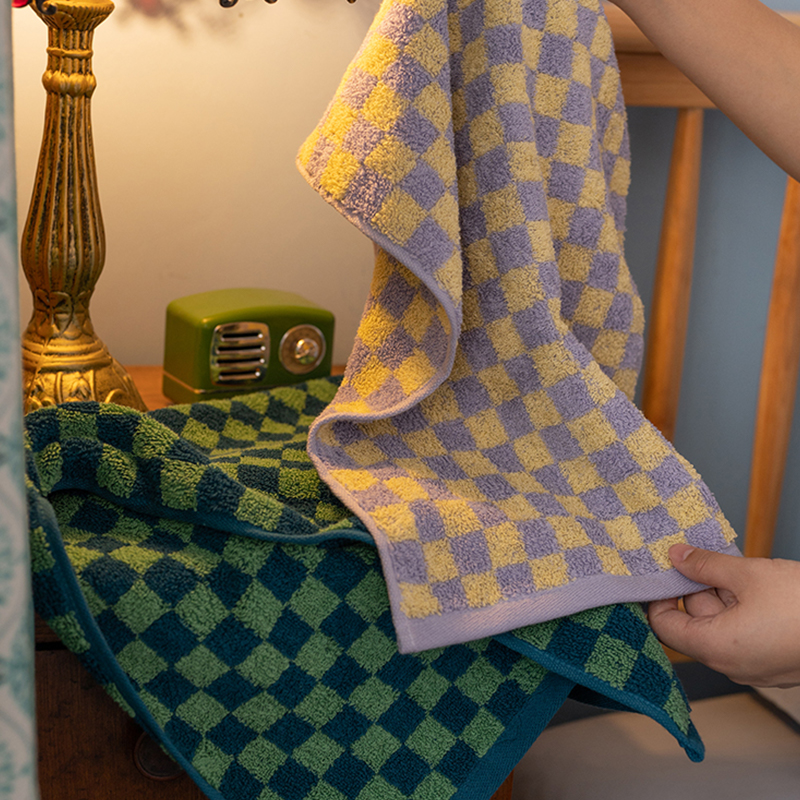 棋盘格情侣纯棉家用毛巾