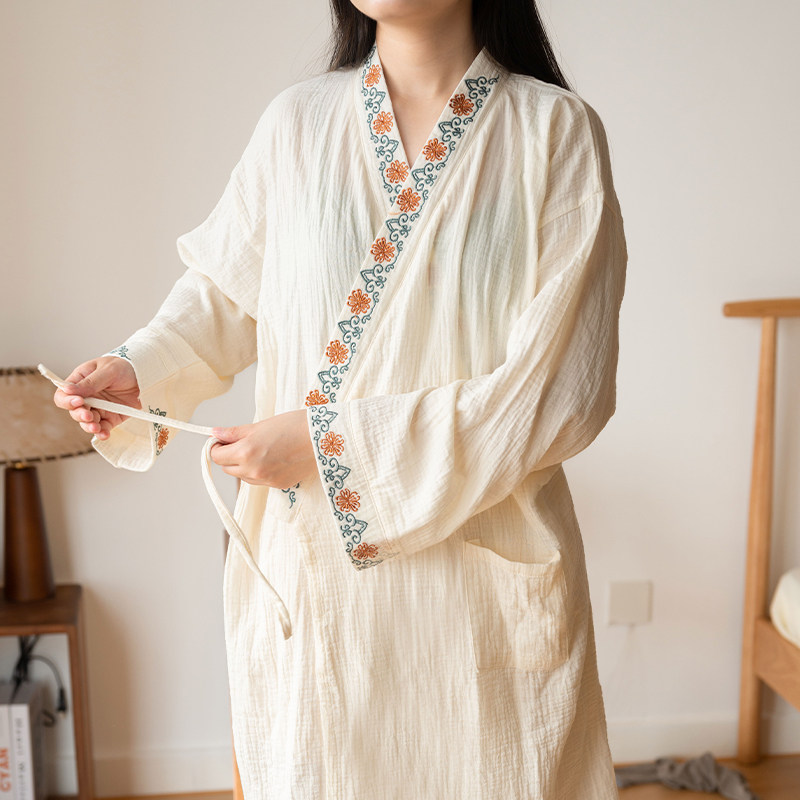 国风刺绣浴袍女纯棉长款成人睡衣家用浴室洗澡卫生间居家睡袍