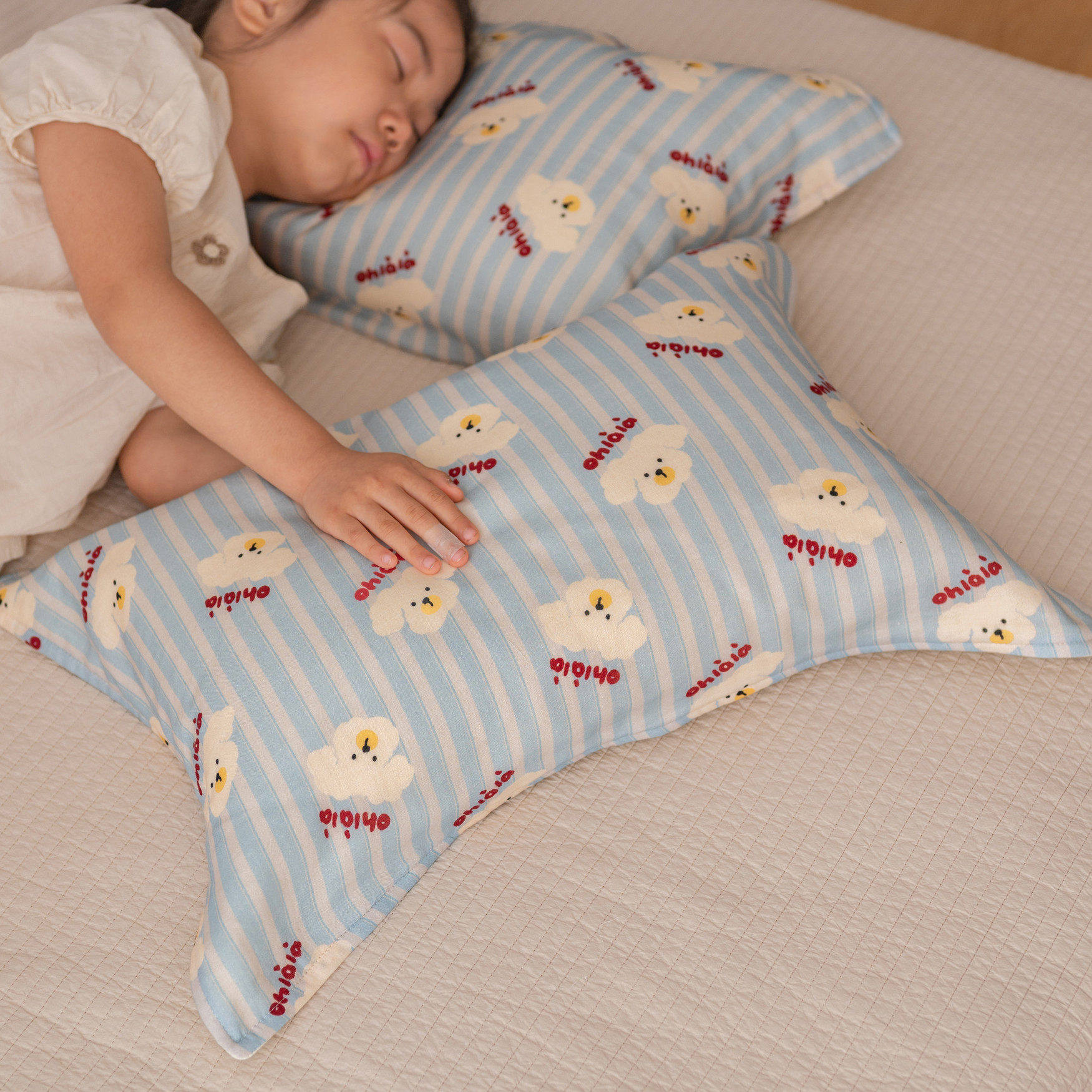 儿童枕巾条纹小狗纯棉a类六层纱布全棉可爱宝宝柔软枕头巾40x60