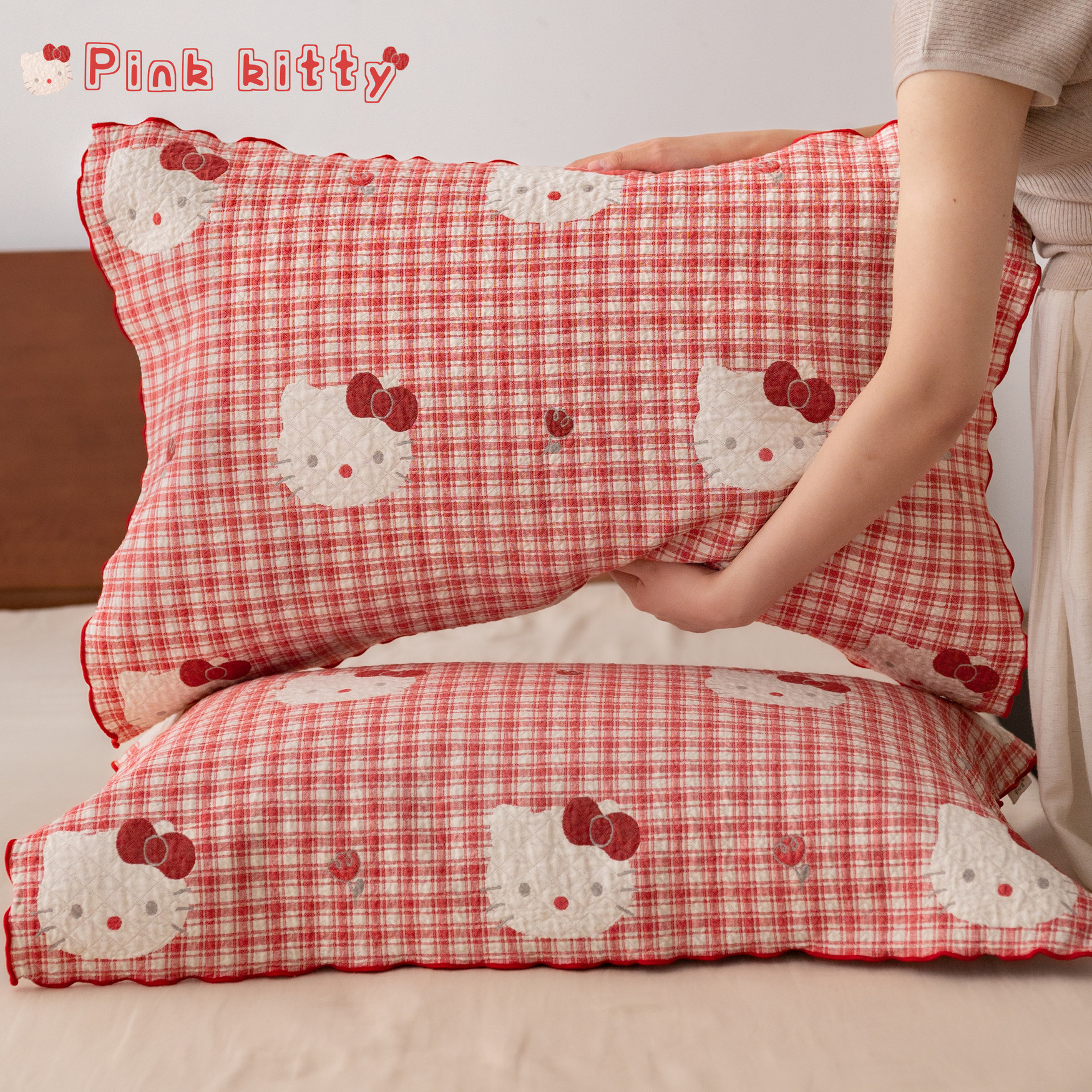 超可爱~粉色Kitty猫a类纯棉枕巾