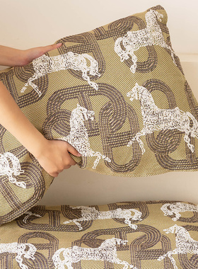 Asight绿色小马枕巾纯棉一对装复古全棉纱布枕头巾防头油吸汗透气