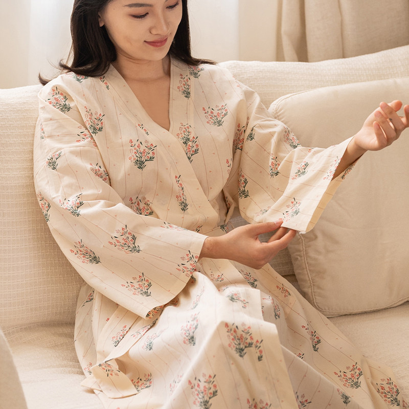 花团浴袍2025新款全棉浴袍薄款女款夏纯棉布料100全棉四季通用