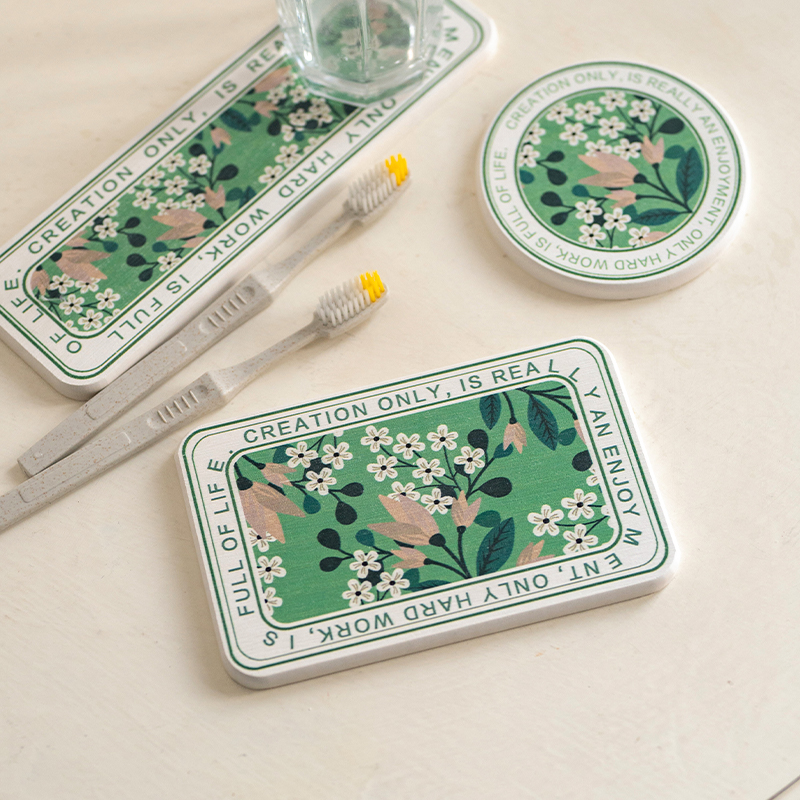 绿色花园硅藻泥杯垫套装