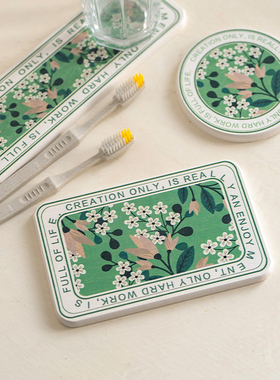 绿色花园硅藻泥套装高级感轻奢吸水隔热杯垫家用洗漱台桌面防滑