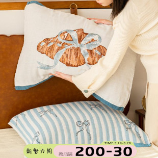 蓝丝带牛角包枕巾一对装 全棉枕巾家用 高端纯全棉枕巾AB版 2024新款