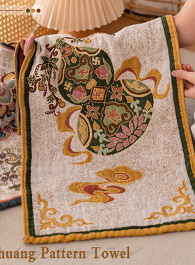 国风纹样纯棉a类四层纱布毛巾成人新款全棉吸水洗脸面巾擦手手巾