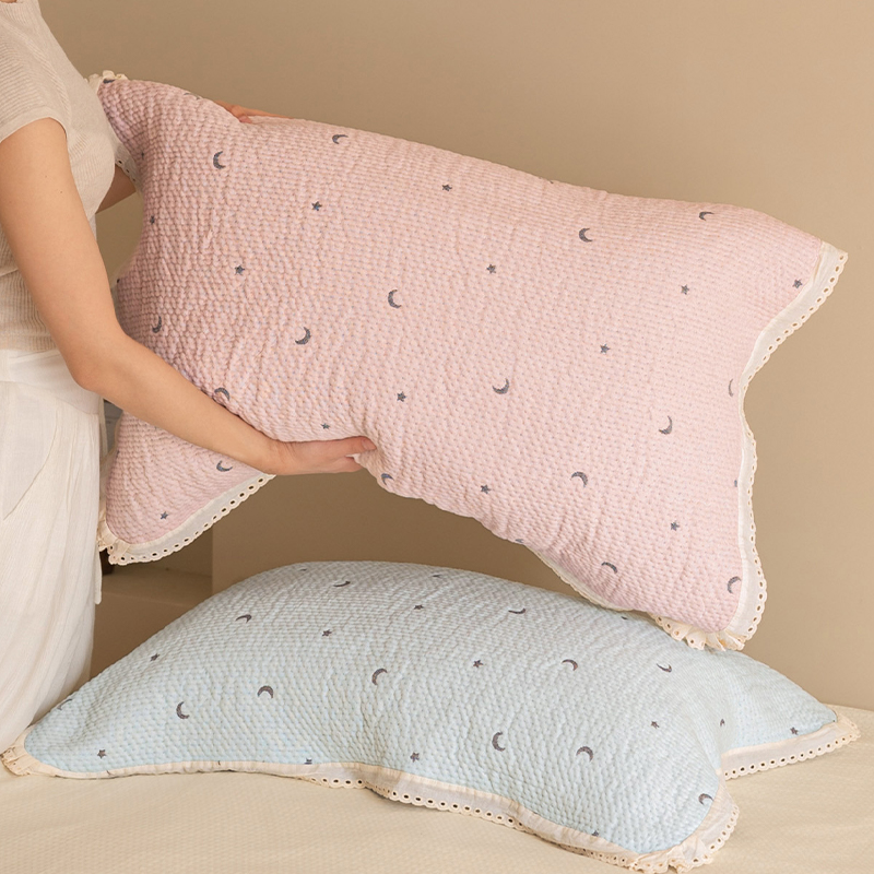 星月私语枕巾韩式花边棉质家用加大成人棉纱高档枕头巾情侣盖巾