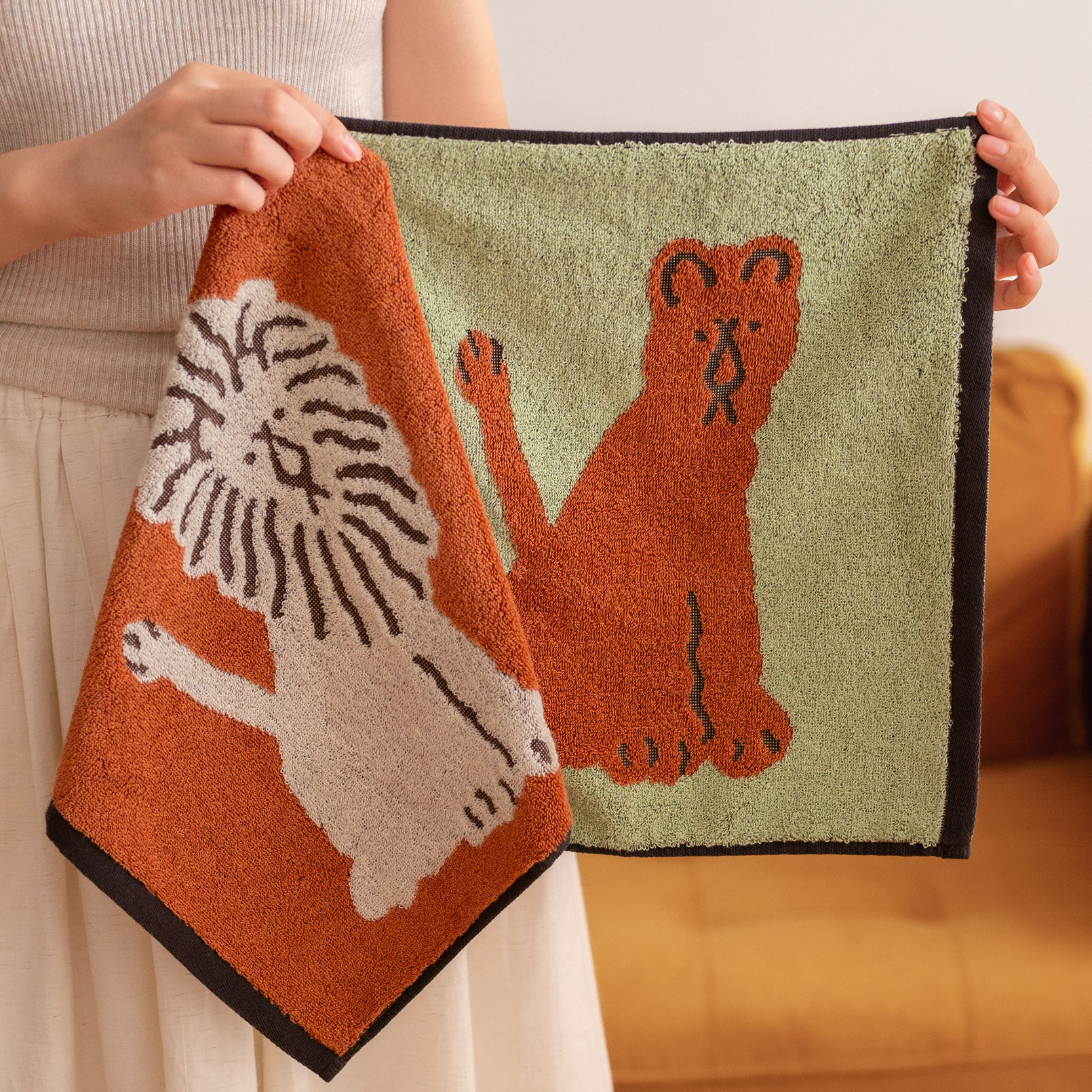 狮子纯棉a类方巾全棉柔软吸水