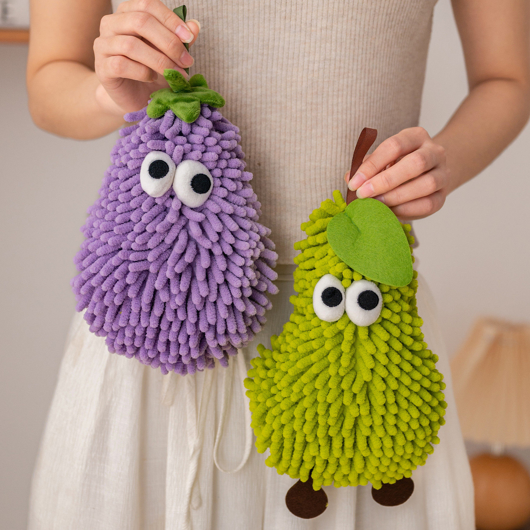 茄子鸭梨雪尼尔擦手巾挂式超强吸水加厚速干厨房卫生间可爱擦手巾,居家布艺,手巾/手帕,淘宝优惠券,粉丝福利购,淘宝优惠卷