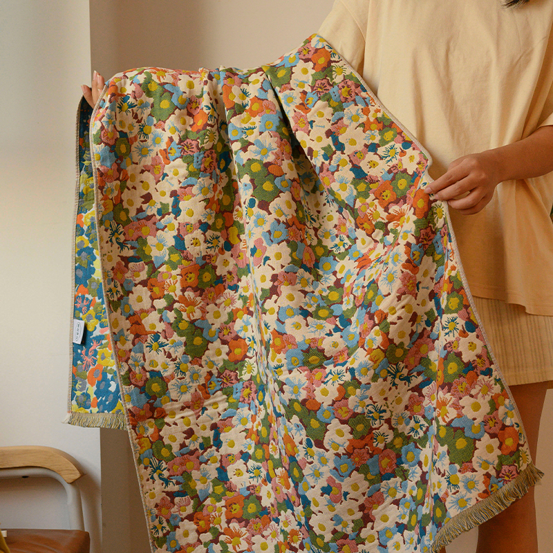 纯棉碎花纱布浴巾复古新款