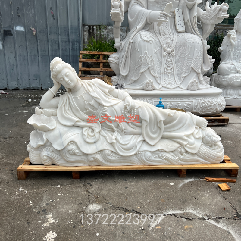 石雕睡莲观音佛像卧佛睡佛卧莲观音菩萨佛像摆件