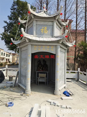 新中式花岗岩六角石亭子石雕凉亭别墅花园家用土地庙观音庙定制