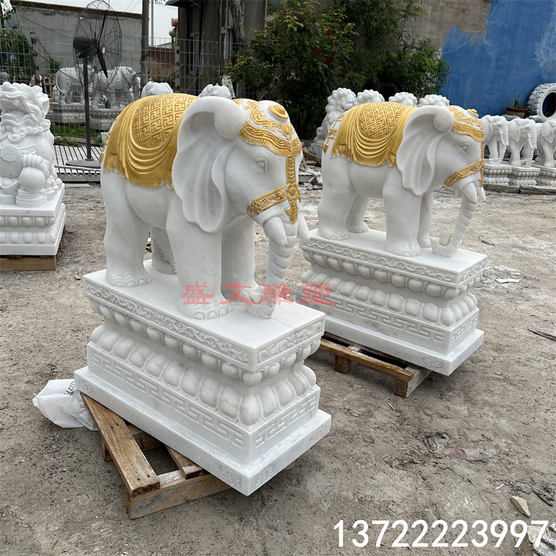 汉白玉石雕大象一对精品石头家用别墅门口公司酒店精品大理石摆件