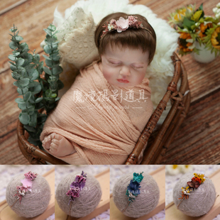 新生儿摄影头饰发带欧美新款宝宝婴儿拍照影楼摄影道具永生花头花
