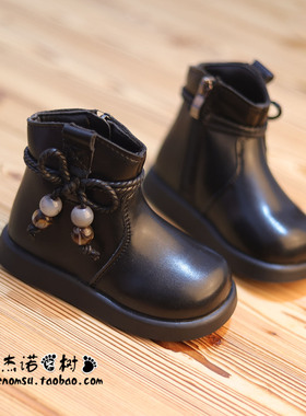 宝宝靴子2-3-5-8岁女秋季软底黑色马丁靴韩版女宝短靴中小童鞋子6