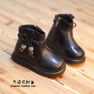 宝宝靴子2-3-5-8岁女秋季软底黑色马丁靴韩版女宝短靴中小童鞋子6