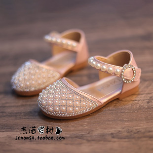 女童凉鞋2025夏款韩版夏天儿童半凉鞋中小童亮片珍珠女孩公主鞋子