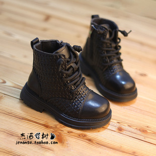 女童靴子英伦风马丁靴秋冬季女宝3-4-5-6-9-10岁编织皮靴黑色短靴