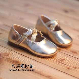 女童鞋子配礼服公主鞋走秀演出鞋金色学生单鞋软底儿童小女孩皮鞋
