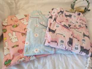 韩版国货春秋冬新款磨毛纯棉绒布睡衣家居服套装卡通ins女生小猫