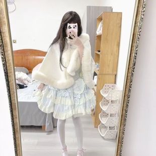 Lolita斗篷萝莉塔民国加厚披肩旗袍气质高端秋冬保暖外套毛绒婚礼