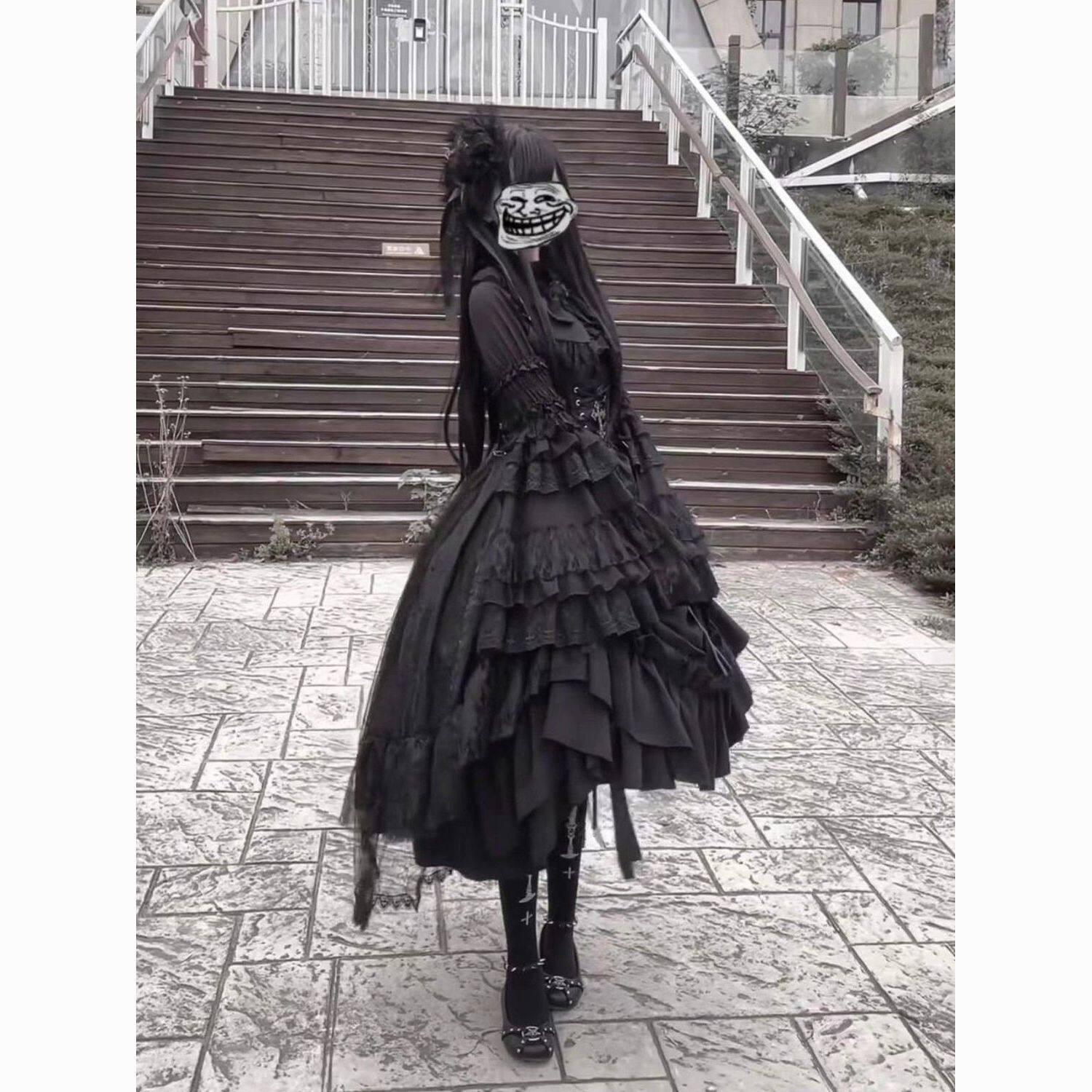 黑色哥特风姬袖腰封提拉