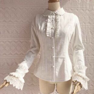 日系风格 冬春季 提花衬衫 少女荷叶边花边lolita长袖 加绒新款