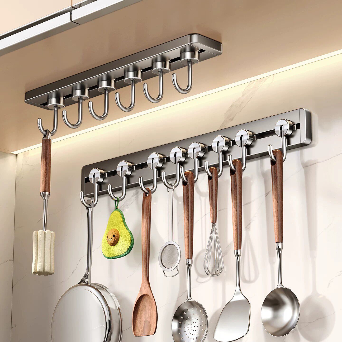 德国QS厨房挂钩免打孔置物架锅铲勺子挂架壁挂式厨具多功能收纳架