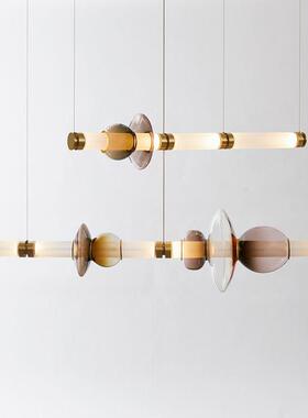 设计师长条彩色玻璃餐厅吊灯北欧一字样板房工作室岛台吧台装饰灯