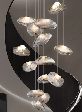 新品设计师复式楼梯loft吊灯别墅公寓挑空客厅玻璃云朵灯酒店吧台