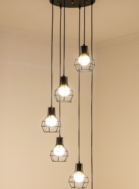 楼梯灯长吊灯现代简约复式楼美式复古北欧loft工业风创意公寓吊灯