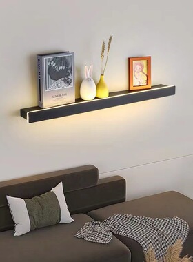 墙上置物架壁挂式一字壁灯客厅电视背景墙装饰书架卧室床头收纳架