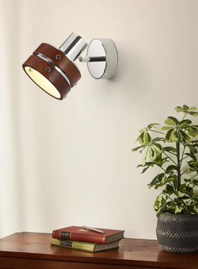 中古风实木壁灯可旋转卧室床头灯具咖啡厅铬色包豪斯复古装饰墙灯